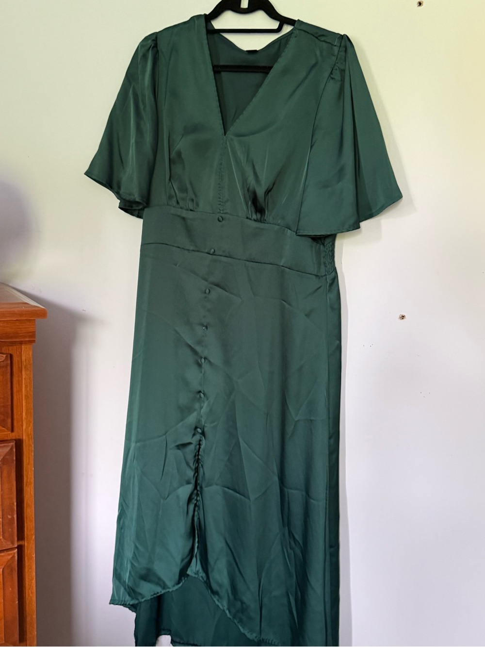 SHEIN Emerald Green Wrap-Style Midi Dress
